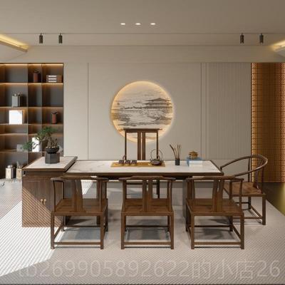 正品新中式泡岛台岩板木茶桌客厅家用小户型茶台实茶桌椅组合现代