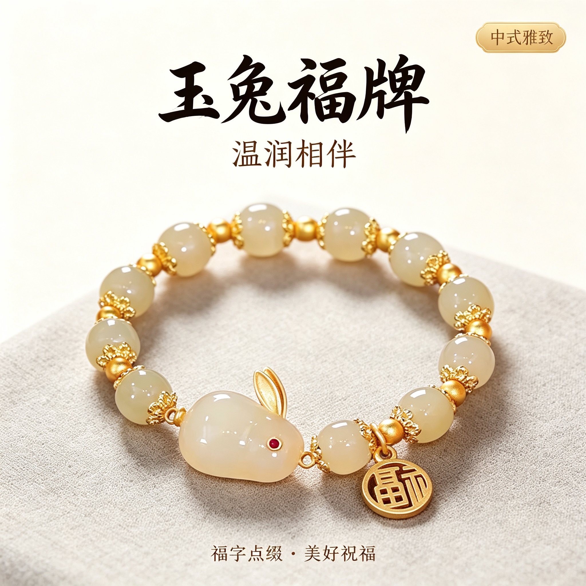 新中式玉兔手链女款古风生日礼物