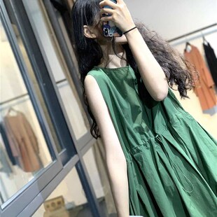 显瘦休闲背带裙无袖 纯色抽绳文艺宽松大码 连衣裙 新款 XR72082夏季