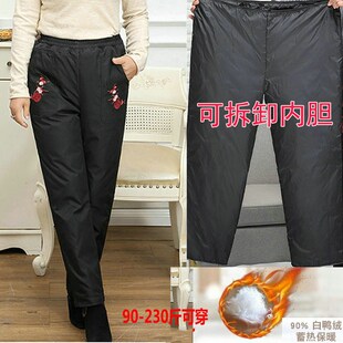 女装 棉裤 中老年奶奶羽绒裤 子冬季 200斤松紧高腰裤 胖妈妈加肥大码