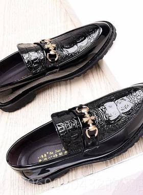 高档男冬季潮韩版加绒暖棉鞋英伦鞋青年豆豆懒人一脚蹬休闲 鞋皮