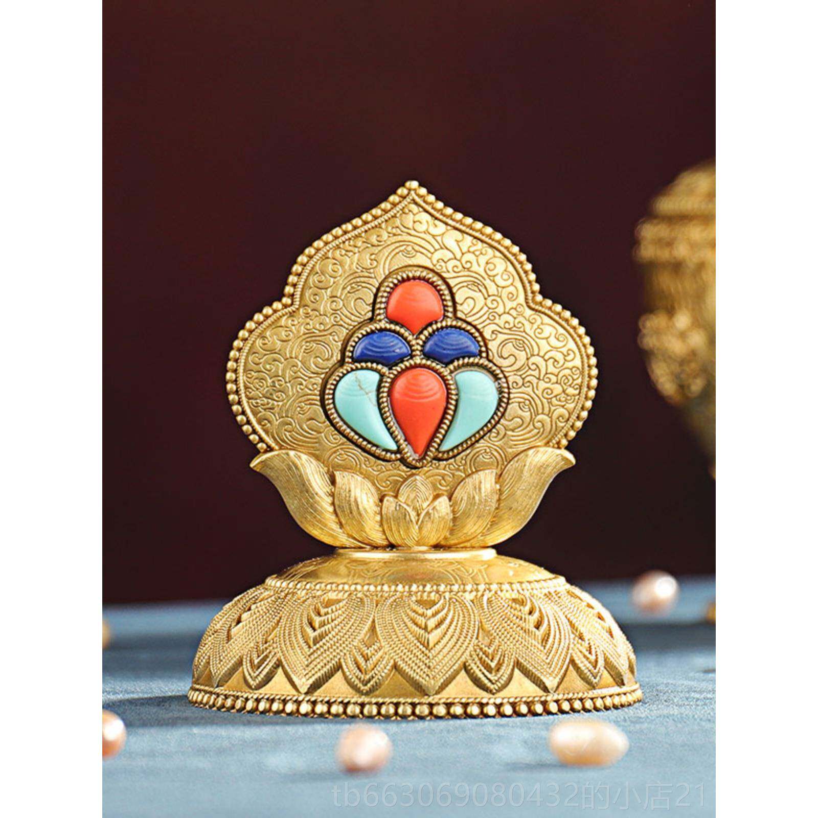 新款家居宝瓶铜制八吉祥装饰用品用办公桌面花莲摩家尼宝净水瓶摆