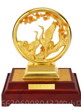 新款松鹤延年金箔摆老人生礼物寿礼品日家居件贺装饰品创意祝寿工