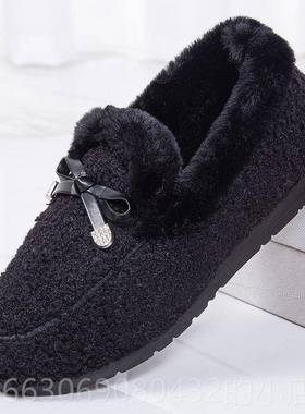 高档女士老北款京棉鞋女冬加绒保季暖秋冬新二鞋一脚蹬防水防滑女