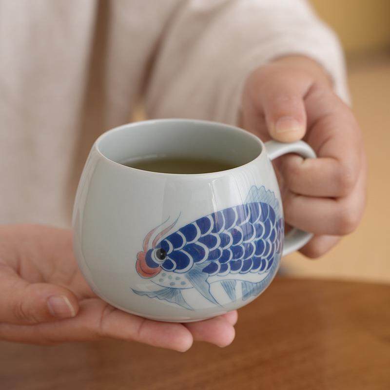 仿古手绘龙鱼茶杯复古陶瓷家用防烫个人办公杯功夫茶具喝茶杯水杯