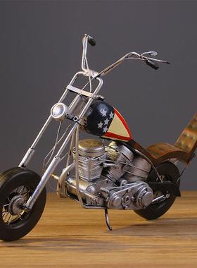 复古摩托车摆件 铁艺手工工艺品哈雷摩托车模型 橱窗酒吧摆件道具