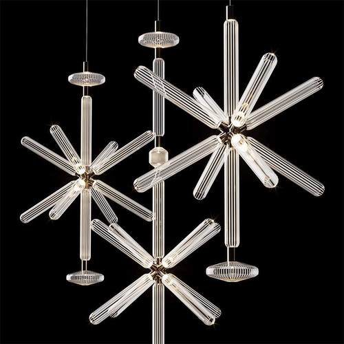 水晶简约后现代客餐厅别墅复式楼梯刻花玻璃雪花个性创意米字吊灯