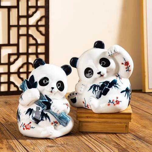 创意陶瓷可爱熊猫摆件家居客厅电视柜酒柜玄关装饰品乔迁新居礼品