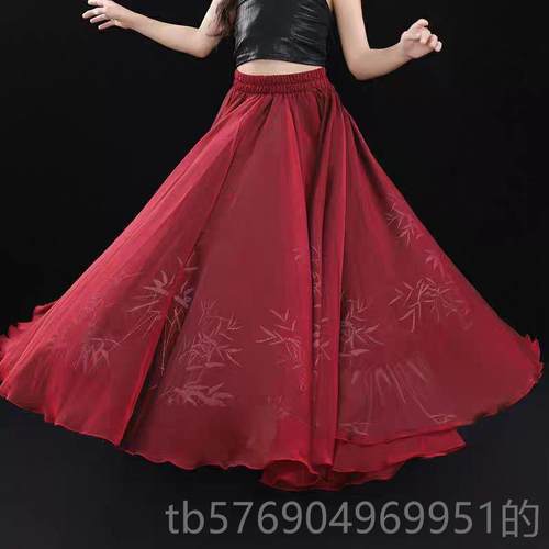 新款大摆裙儿古典舞服服童装720度双层黑民族风格红纱内层配古典