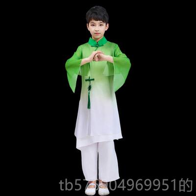 新款六一合儿汉服唱古典舞演生出服童学书童武术太极运动会服装扇
