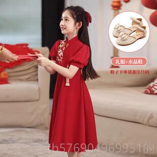 新款童新中式服装女红孩公主服装儿色小服女孩主持人服装古风t台