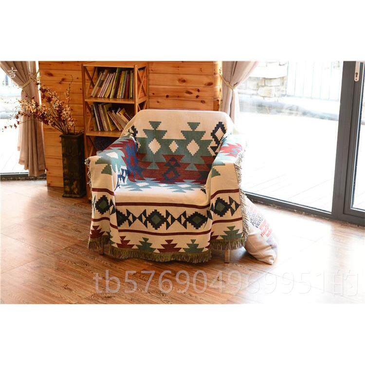 新款斯堪的维亚单垫、双几何沙发毛巾靠垫，纯棉印度民族格沙发套