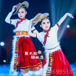 新款演次仁拉索出服儿童藏族舞蹈鼓帽子饰吉祥热头巴舞民族舞表演