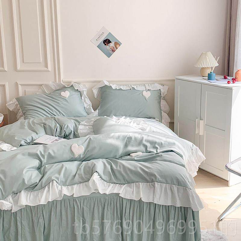 新款ins棉少女心四件套纯公爱主风床裙式可叶心被套全棉荷边床罩