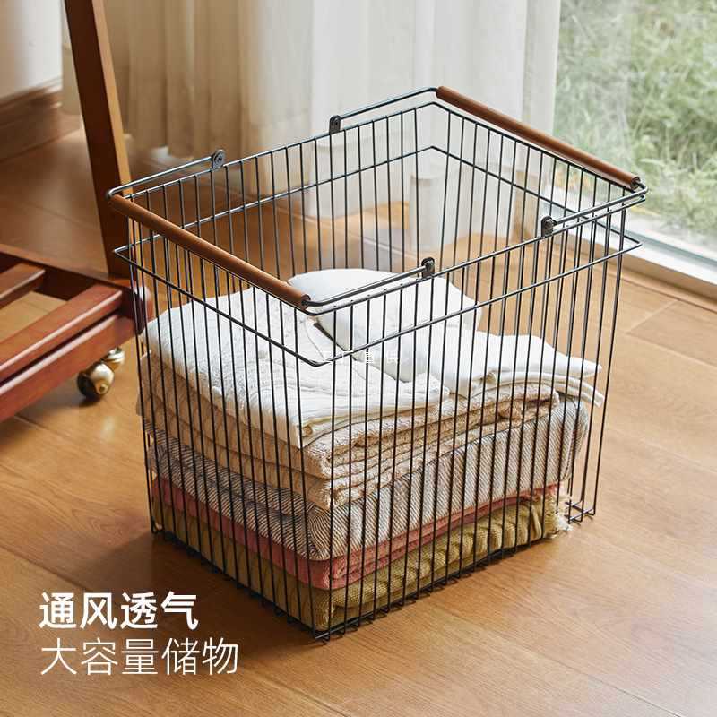 实木可移动落地衣帽架带脏衣篓