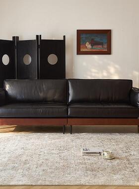 XDU法式复古风黑色油蜡发中古小户型客创沙厅实木沙意民宿YUZU发