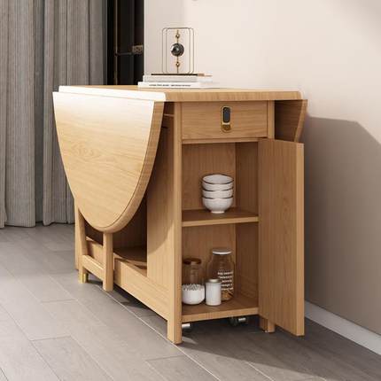 餐0032桌折叠省空间家用组吃饭圆形桌圆子实饭桌轻木奢椅子合小户