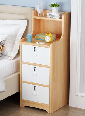 头柜加高置物架简约代现三AID抽屉窄床边小床柜子易带锁收纳简储