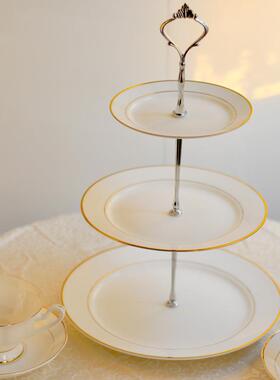 欧式点心盘三糕层创意瓷点心架下TUL骨茶具水果干果盘子陶瓷午蛋
