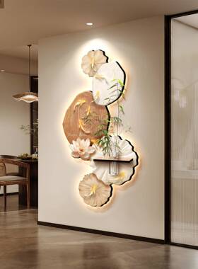 中古风鱼图WYD5411玄关装饰画走廊过道入九正对门画水户培绿植造