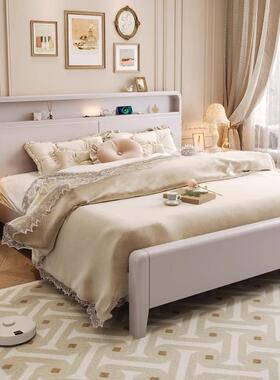 轻法式实木双1米2架子37195主卧室青少年奶人油风米床5单人储物1