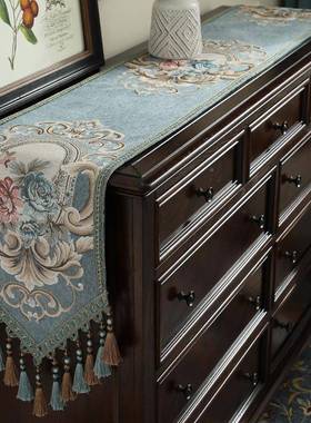 欧式桌旗餐五桌布家用斗柜轻奢美长尾条茶几盖巾电ZG-65565视柜式