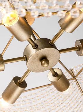 美式村水晶87785园吊灯餐厅卧室客厅水晶个性创灯乡业田吊灯