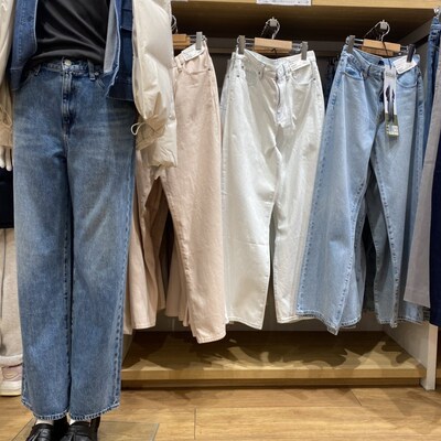 女装宽松直筒牛仔裤/水洗产品/阔感裤高腰休闲长裤子新款R474934