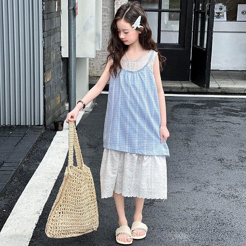 女童夏装假两件吊带裙202