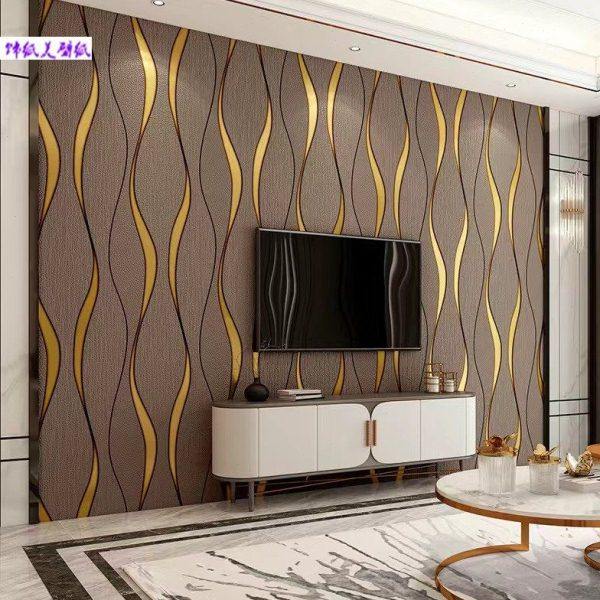 3d立体鹿皮绒波浪曲线竖条纹墙纸宾馆过道沙发客厅电视背景墙壁纸