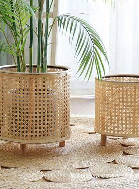 摆件装RGA植饰花园花架架花盆绿新款花篮手编工花织落地藤编阳台