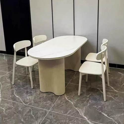 法WFK式椭圆形桌定腿岛餐桌吧台桌脚架奶油风岩板会议桌书桌支台