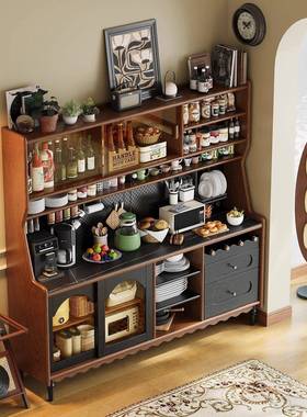 新款中物古风靠餐边柜实木储墙一体茶水柜收纳VXP酒柜岩板面高柜