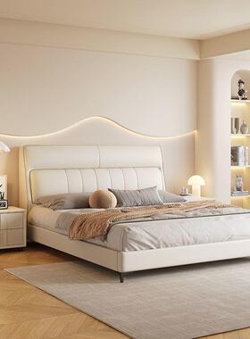 型代简约纳帕皮床双人床小户抽屉储物60649储意物式极简主卧大床