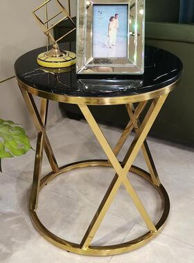 金锈钢几现代角简约边几创意钢化不玻璃小户型客厅圆形镀茶93506