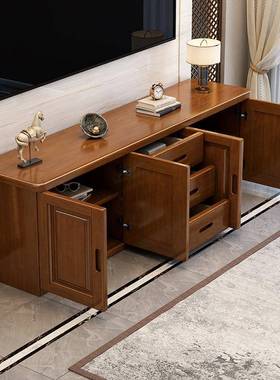 新中式实木电视柜现代简客组厅ZSK小户型合高约地柜家用落柜地影