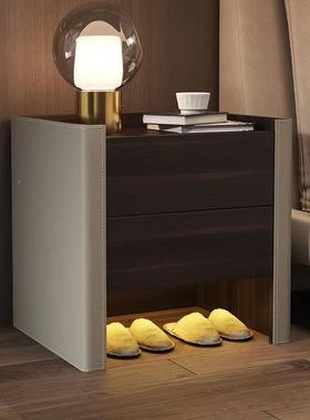 实柜木床头简约现代卧室极简床红马鞍皮收纳柜高网端免PPS安装边