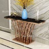 轻奢玄关台MHV简圆玄条关柜现理代大石玄约关桌子靠墙不锈钢长案