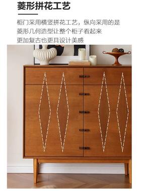 物复古实木餐边墙边客厅靠墙储物柜中古柜OLZ风收展纳柜子置柜示