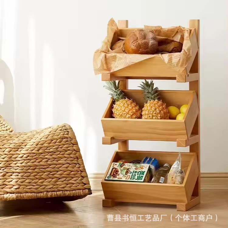 木质多层展示收纳盘木制多层果盆蔬菜水果实木陈列架木质展示架
