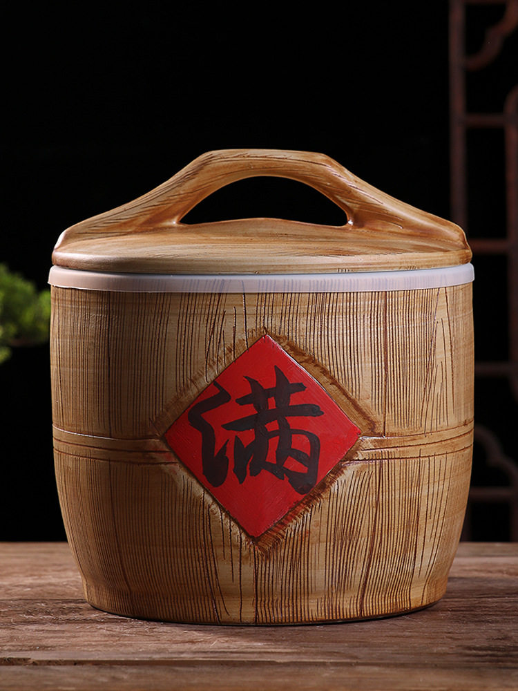 景德镇陶瓷米缸带盖10斤20斤30斤50装老式面粉桶家用厨房密封罐子