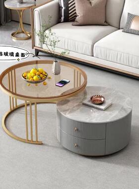 圆形岩板AFT茶几小户型家用简约现茶代客伸厅缩大色小组合茶玻璃