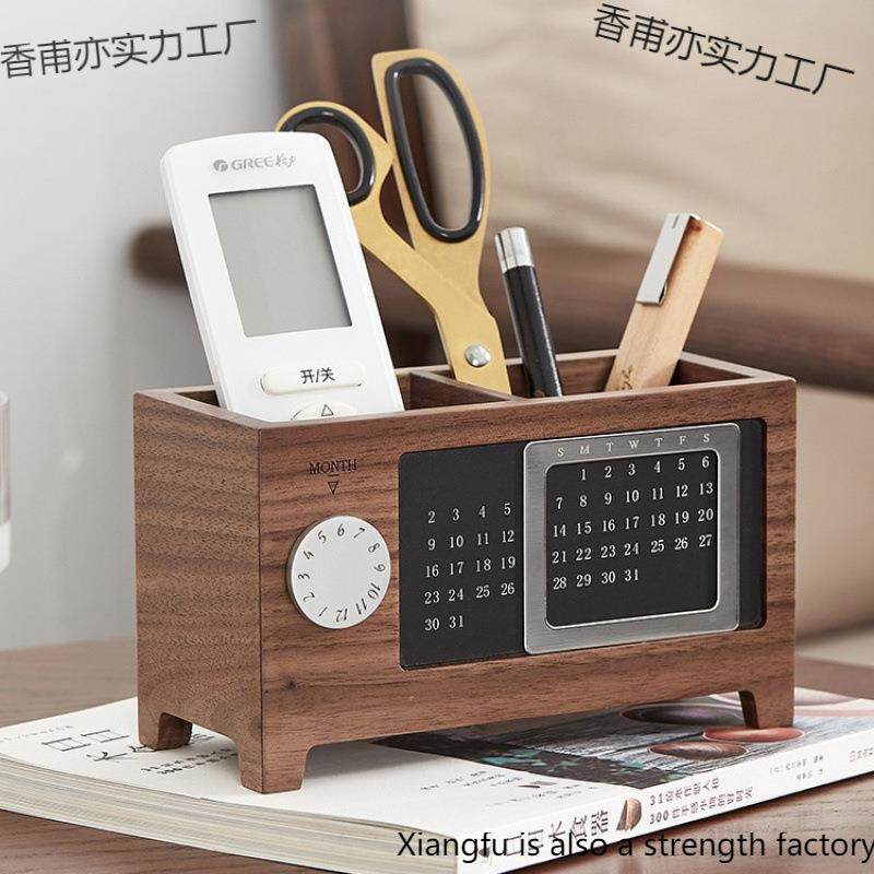 质用品万年历温润优良办摆公室笔筒色木质黑无品牌/胡桃木收纳材
