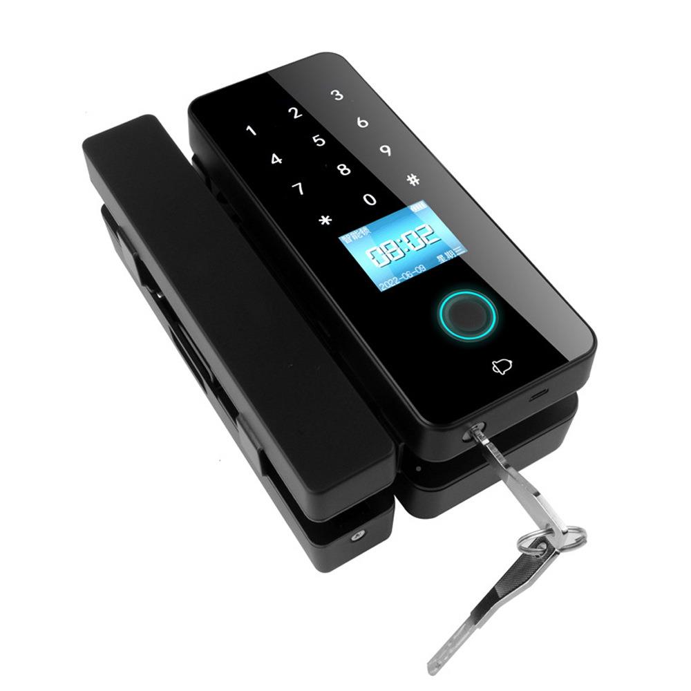 钢玻璃门电商子智锁铺推化拉门指纹密码能锁办公室免开孔GL2-2智