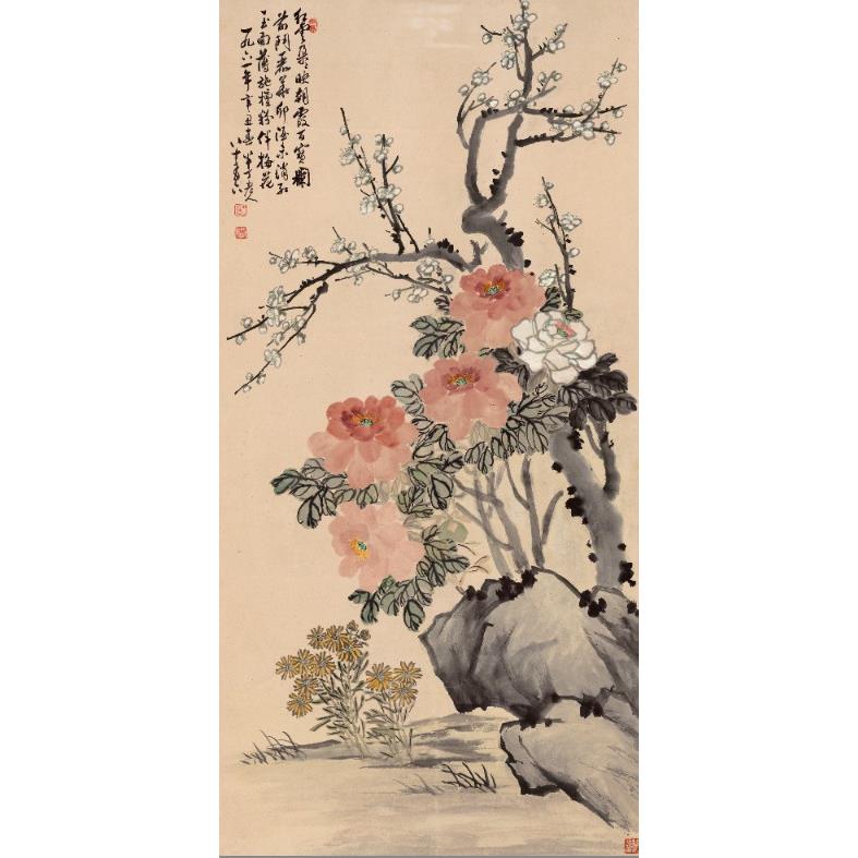 《牡公丹梅》陈花半丁名人字1画国画办室客厅60*SOM20cm包邮