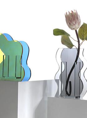 现F0936S代创意家居软轻奢茶色透玻明璃花花器客厅桌面瓶装饰品摆