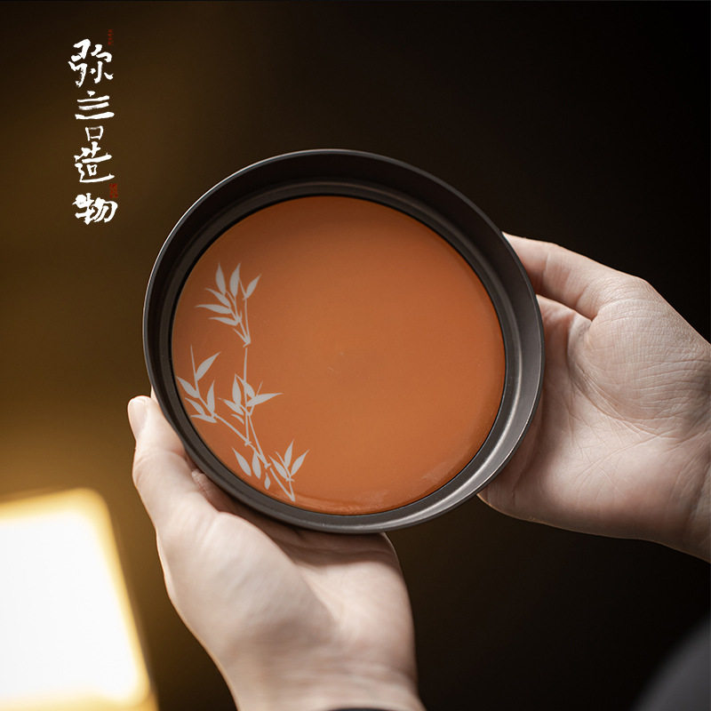 弥言手绘留白竹影铁壶承干泡盘