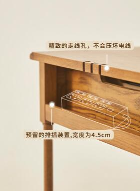 A5纳美式1403实木床头柜家用卧室收复古带灯床L小柜边子置物柜