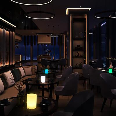 酒吧桌灯ED发光柱圆方柱灯餐厅台灯防水防L遥摔YL-ZD101控七彩小