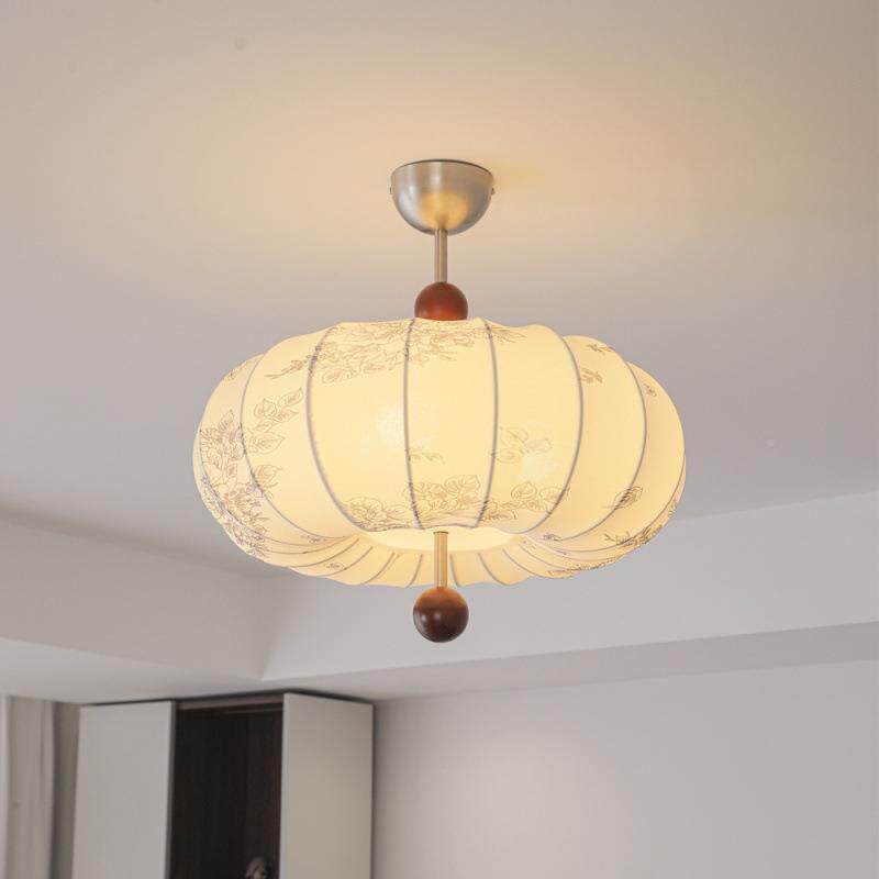 中古奶油风卧室灯朵960眼印花布艺吊灯卧房间护灯法式复古餐厅花